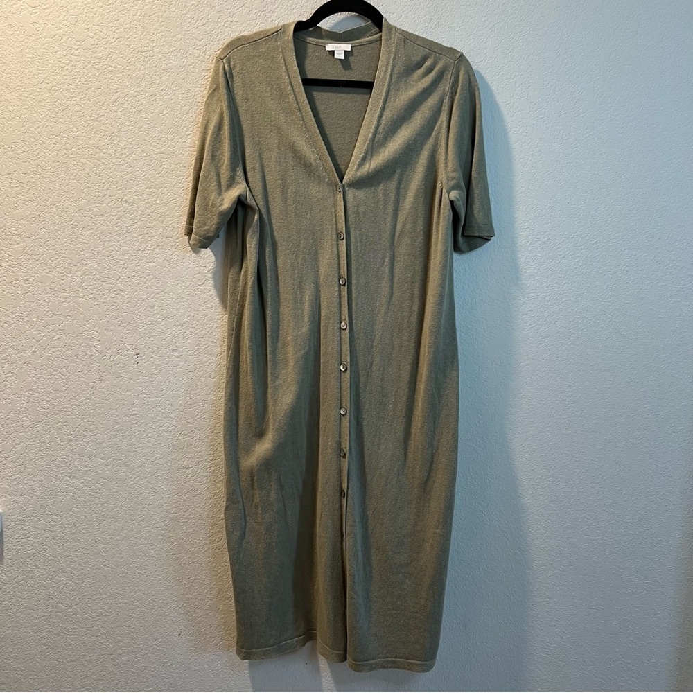 Women’s J. Jill green linen blend button front short sleeve midi sweater dress